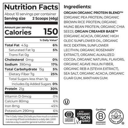 Organic Protein? Plant Based Protein Powder - Creamy Chocolate Fudge